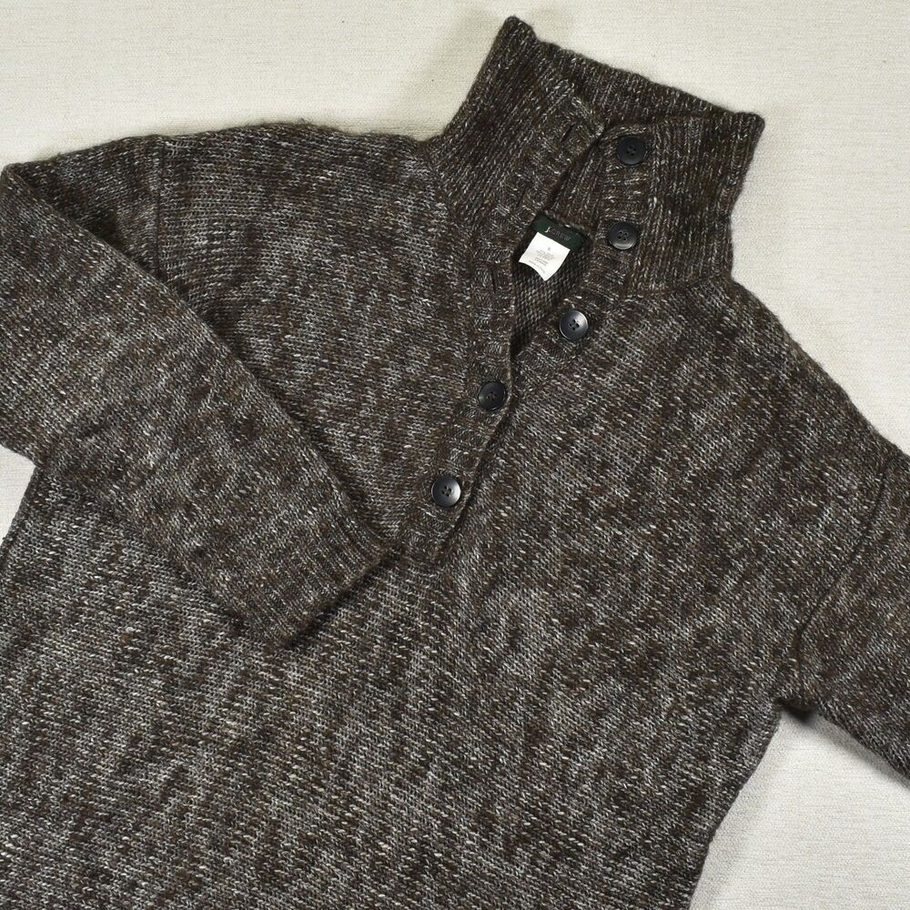 JCrew Marled Knit Alpaca Wool Sweater Womens S Brown Mock Neck 1/2 Button Henley
